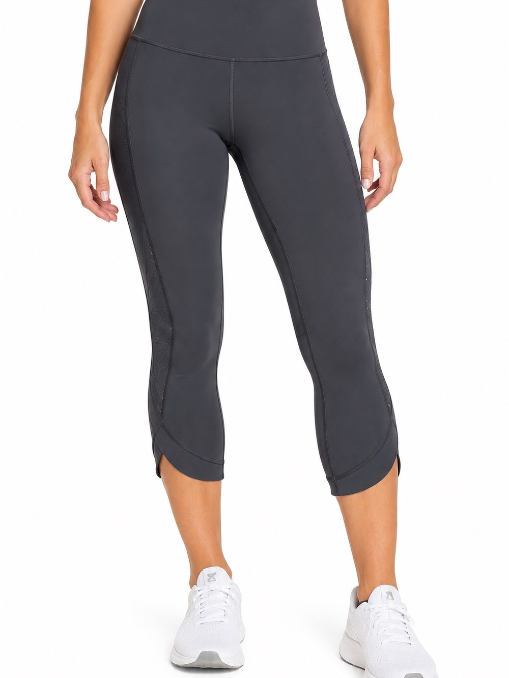 Lululemon Wunder Under Crop II Scallop Mesh Capri Leggings Charcoal Size 10